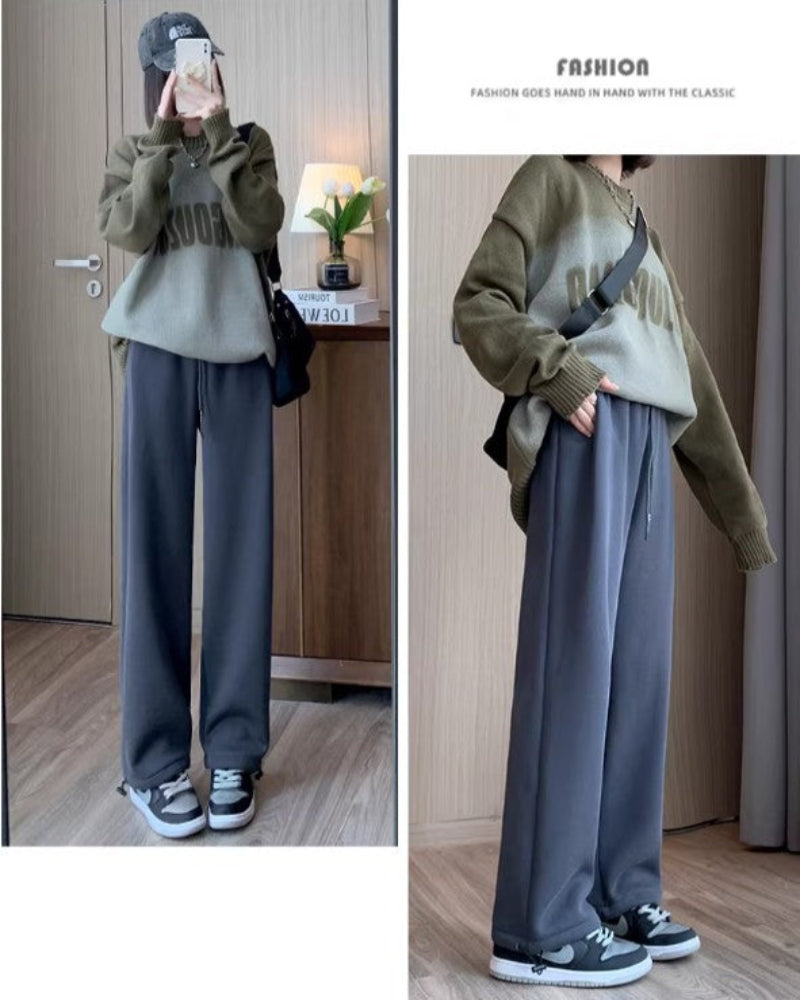 Wide-Leg Fleece Sweatpants Loose-Fit