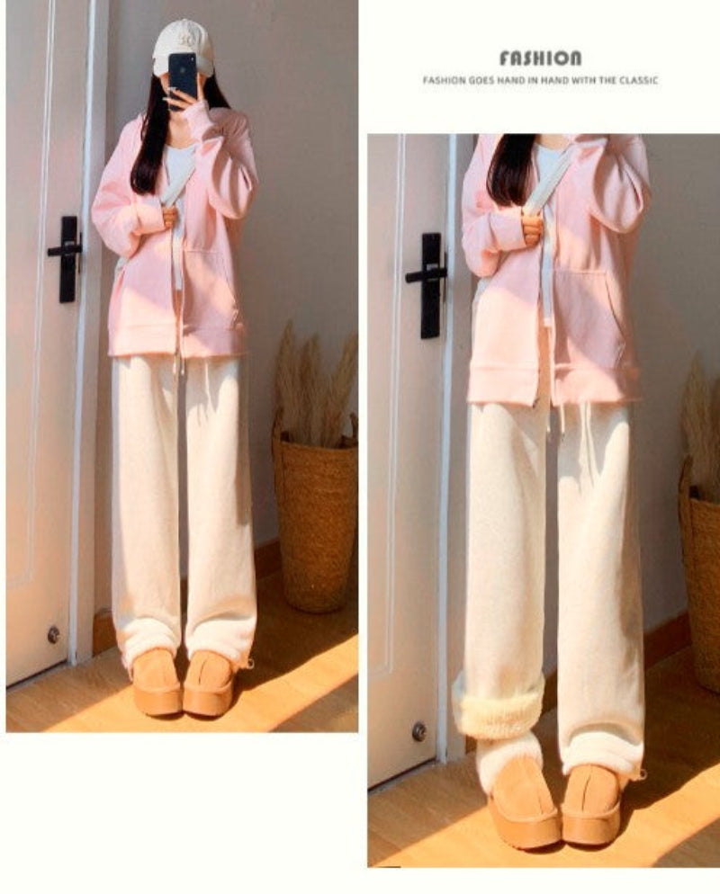 Wide-Leg Fleece Sweatpants Loose-Fit