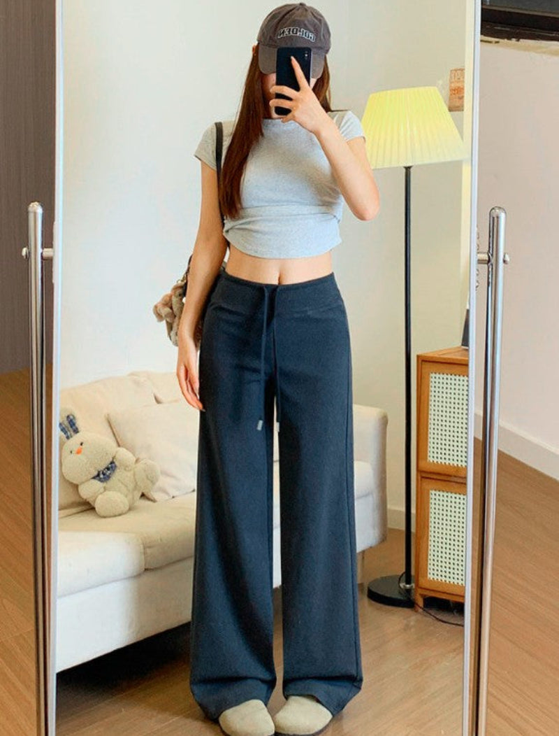 High-Waisted Straight Wide-Leg Sweatpants