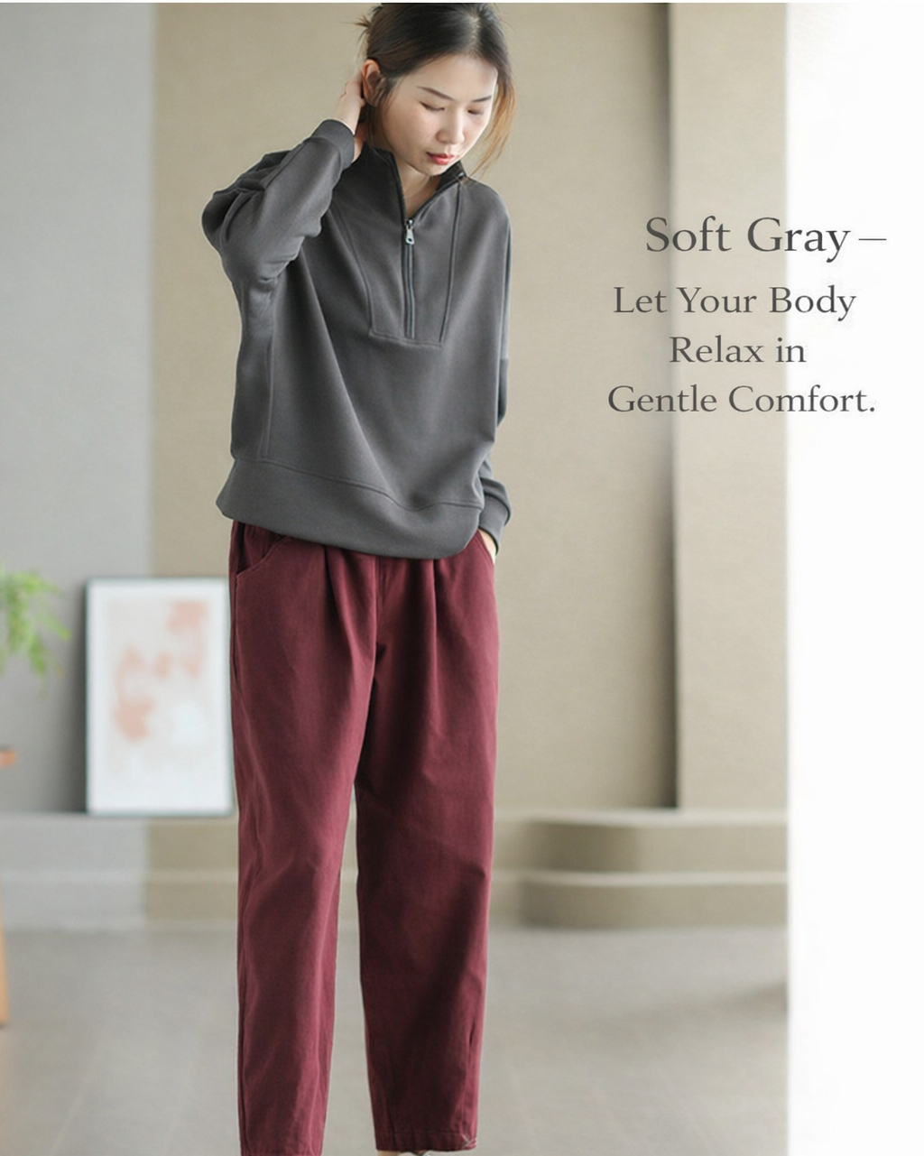 Half-Zip Loose-Fit Casual Pullover