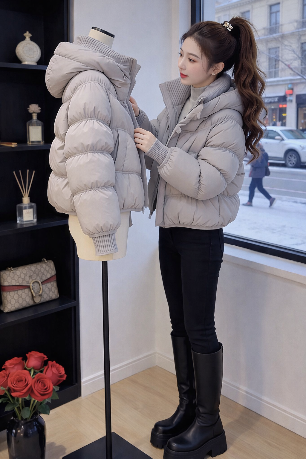 Winter Hooded Puffer Jacket Short