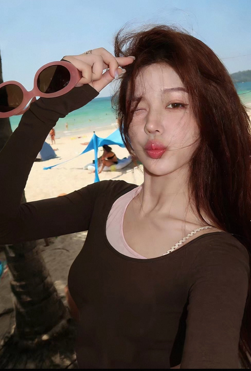 Faux Two-Piece Butterfly Bow Long Sleeve Top – Slim Fit