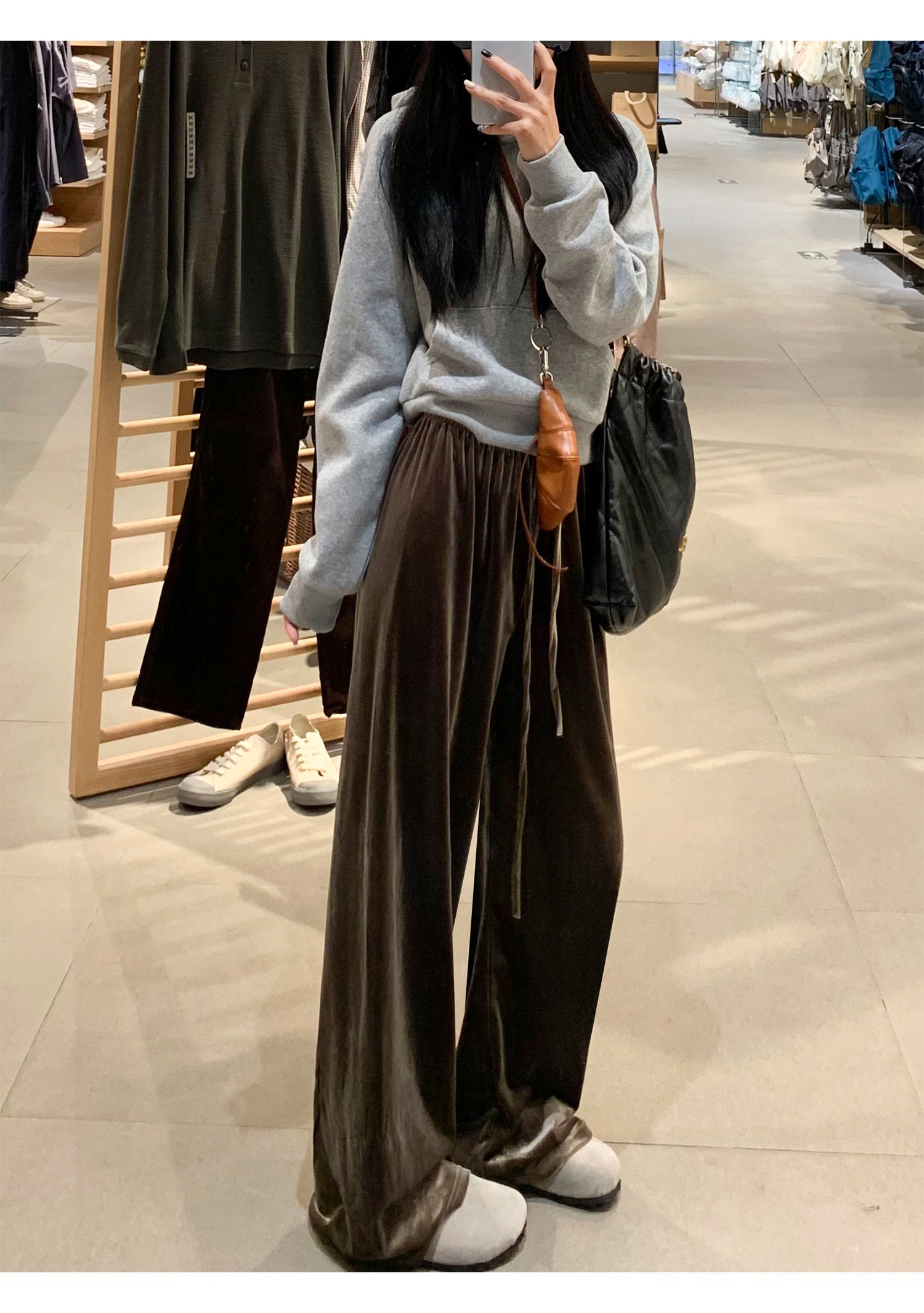 Women’s Gold Velvet Wide-Leg Pants – 2025 Winter Fleece-Lined Straight Drape Casual Trousers