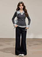 Gray Layered Knit Jacket - Lapel Design