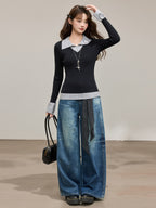 Gray Layered Knit Jacket - Lapel Design