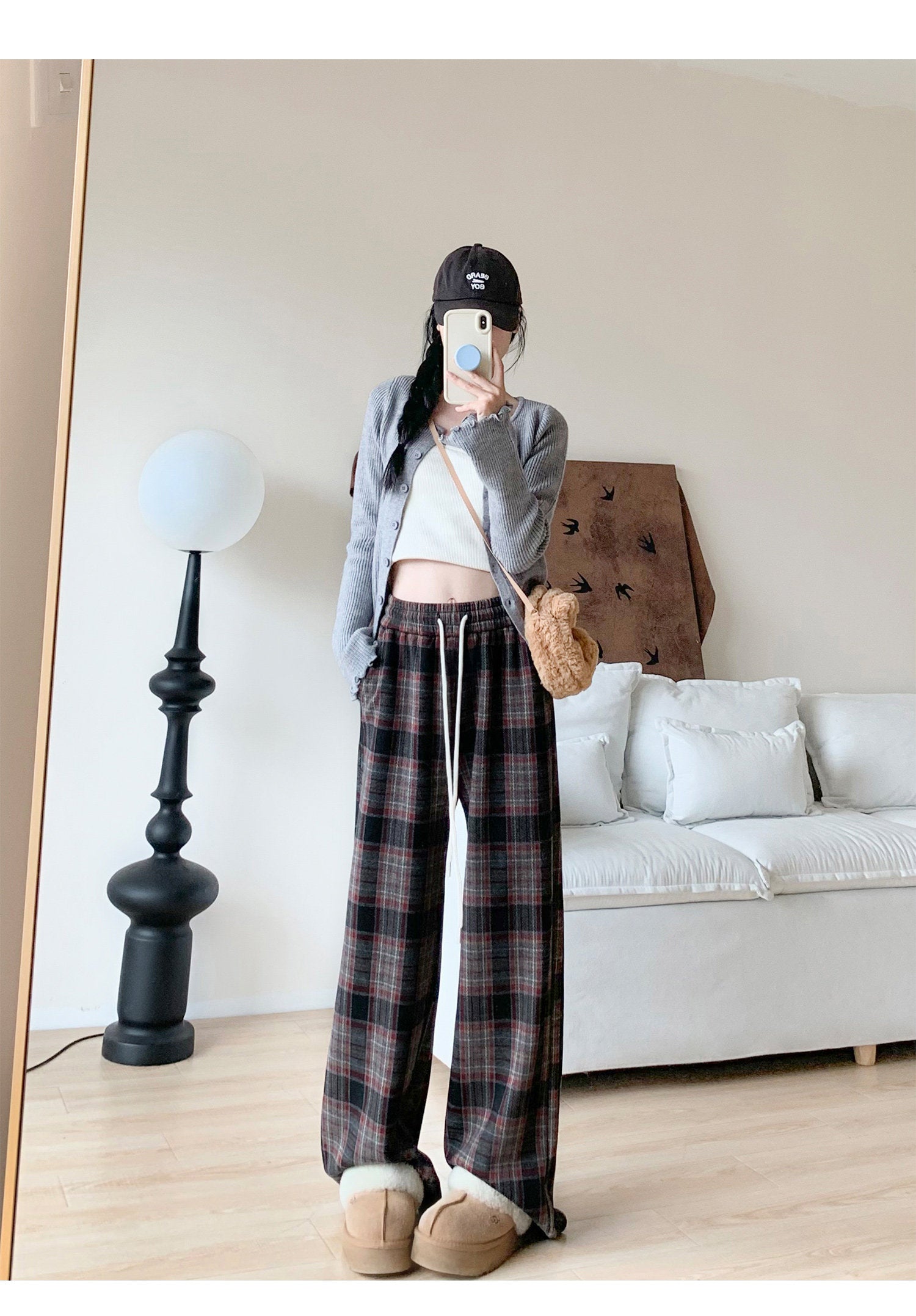 Women’s Plaid Wide-Leg Pants – 2025 Winter Fleece Thickened Straight-Leg Drape Sweatpants