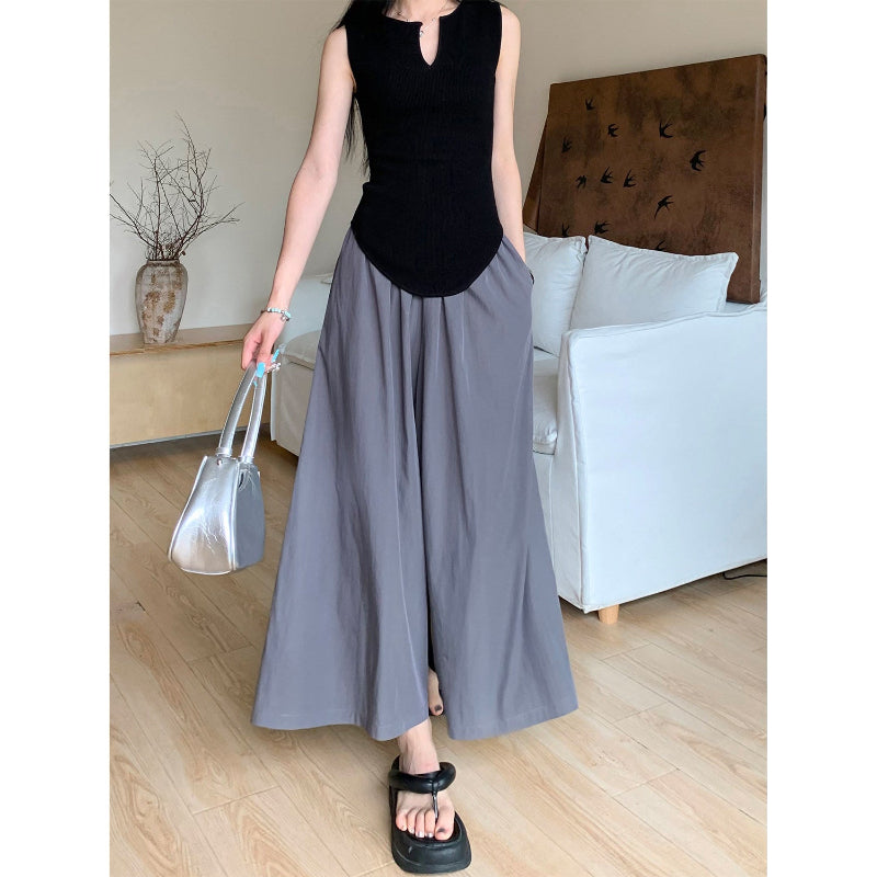 Women’s Gray Yamamoto-Style Wide-Leg Pants – 2026 Spring/Fall High-Drape Straight Trousers
