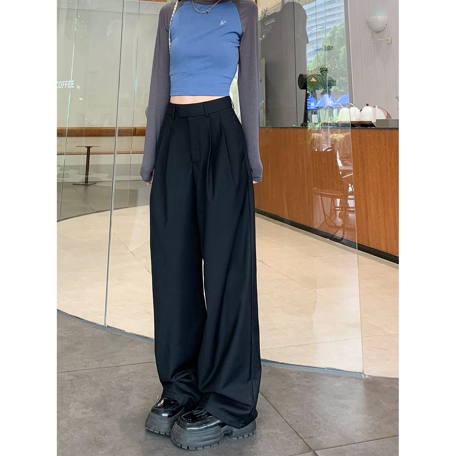 Khaki Wide-Leg Slacks for Women – 2025 Autumn/Winter High-Waist Straight Drape Suit Pants