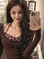 Korean Color Block Fake Two-Piece Long Sleeve Top