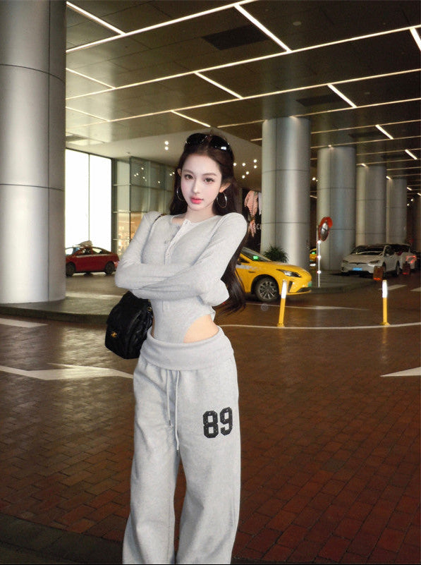 Women's Grey Two-Piece Set – Top & Slacks