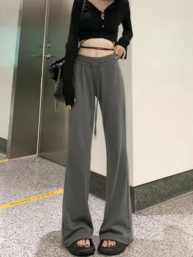 Gray Wide-Leg Fleece Sweatpants for Women – 2025 Winter Thickened Micro-Flared Casual Pants