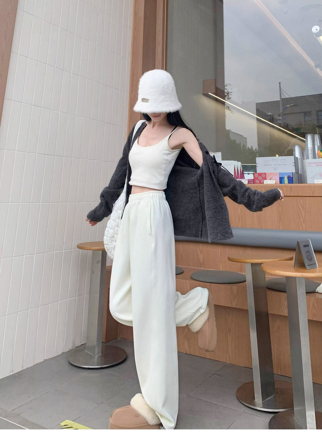 Gray Fleece Wide-Leg Sweatpants for Women – 2025 Winter Thickened Straight-Cut Glutinous Rice Pants