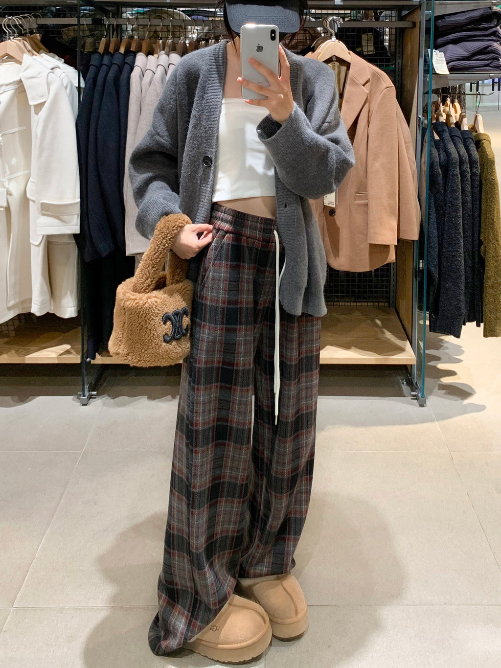 Women’s Plaid Wide-Leg Pants – 2025 Winter Fleece Thickened Straight-Leg Drape Sweatpants
