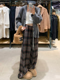Women’s Plaid Wide-Leg Pants – 2025 Winter Fleece Thickened Straight-Leg Drape Sweatpants