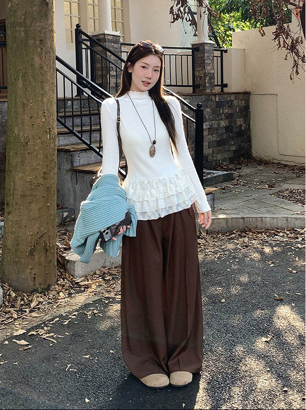 Lace Hem Long Sleeve T-shirt