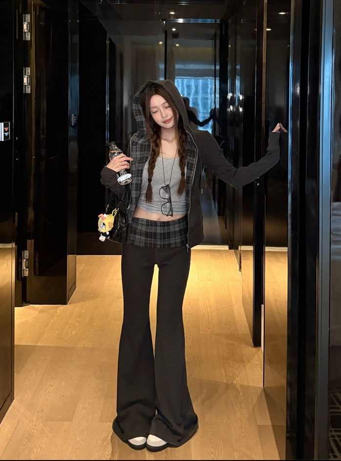 Checkered Hooded Sweatshirt Set