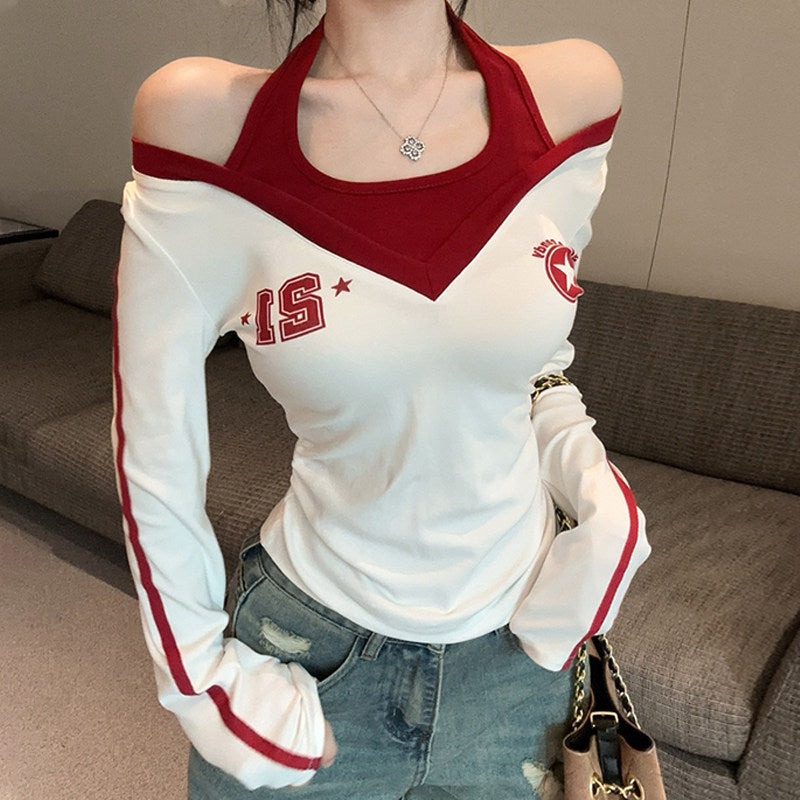 Color Block Off-Shoulder Faux Two-Piece Top