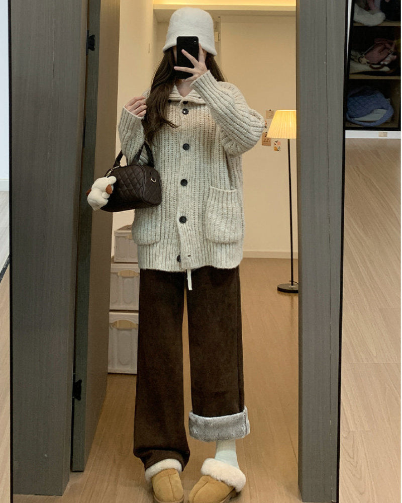 Winter Fleece Wide-Leg Pants