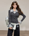 Gray Layered Knit Jacket - Lapel Design