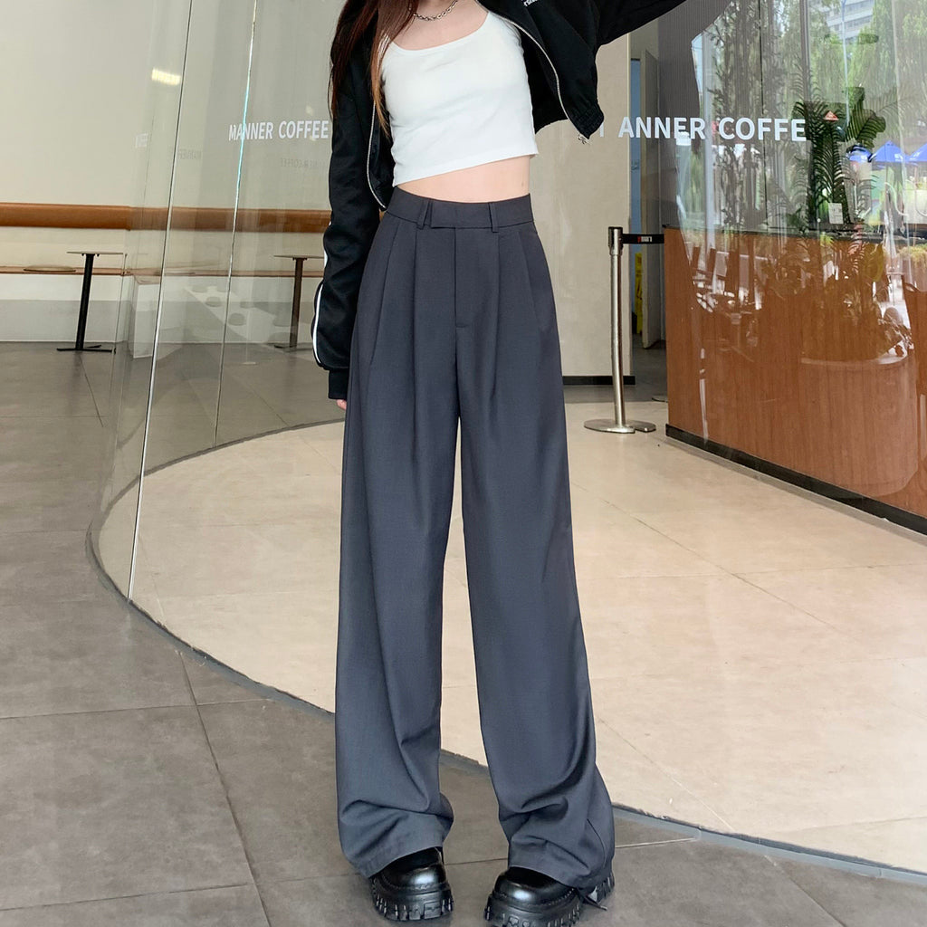 Khaki Wide-Leg Slacks for Women – 2025 Autumn/Winter High-Waist Straight Drape Suit Pants