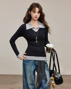 Gray Layered Knit Jacket - Lapel Design