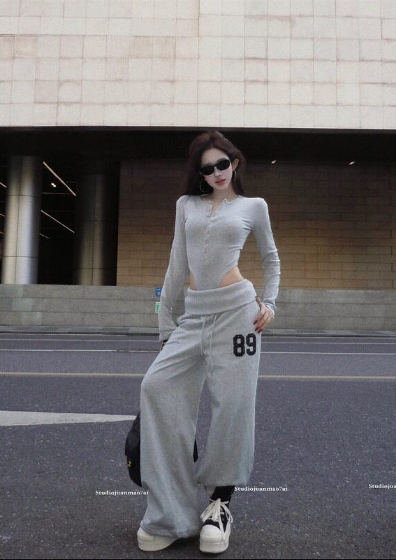 Women's Grey Two-Piece Set – Top & Slacks