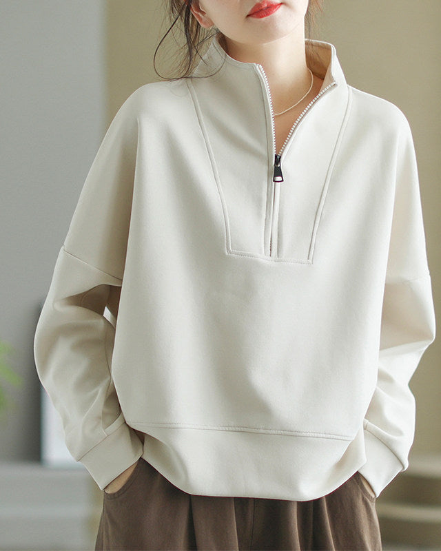 Half-Zip Loose-Fit Casual Pullover