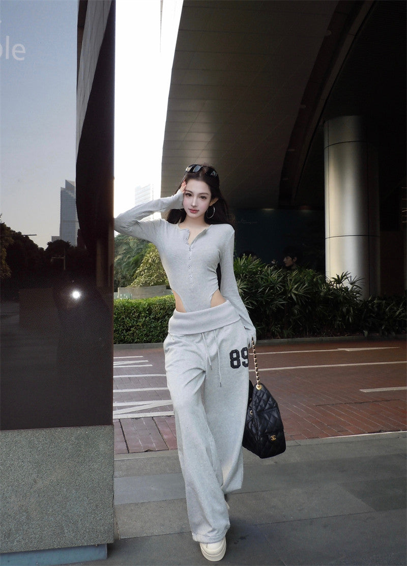 Women's Grey Two-Piece Set – Top & Slacks