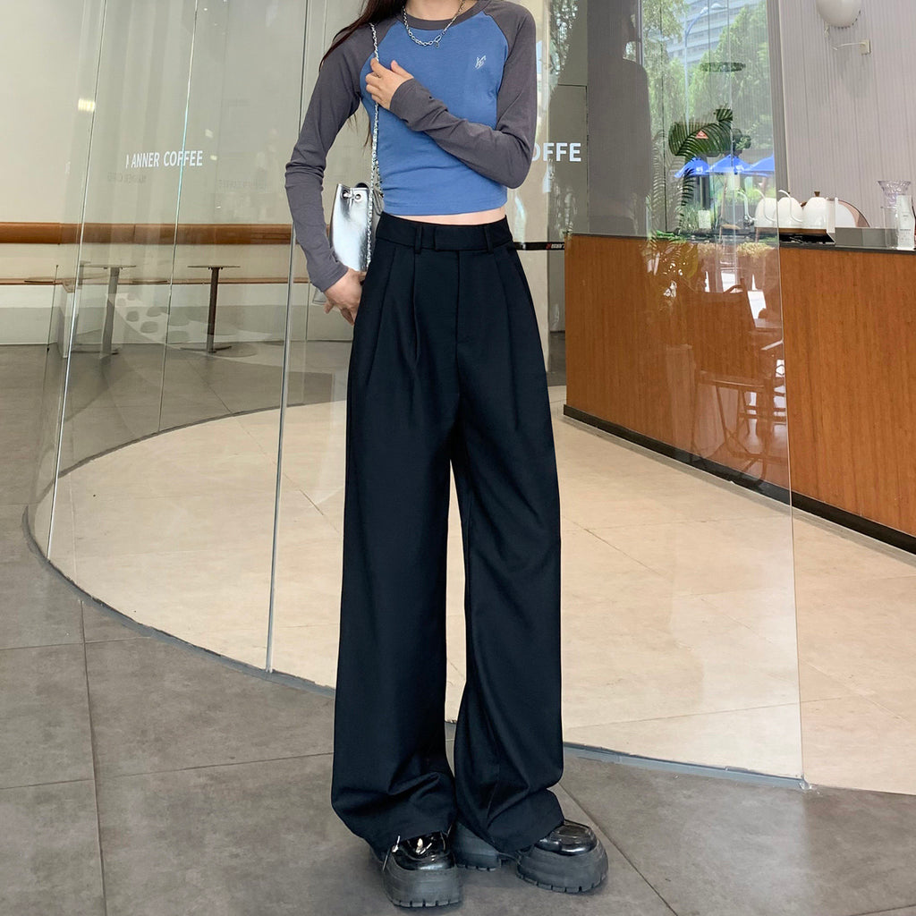 Khaki Wide-Leg Slacks for Women – 2025 Autumn/Winter High-Waist Straight Drape Suit Pants