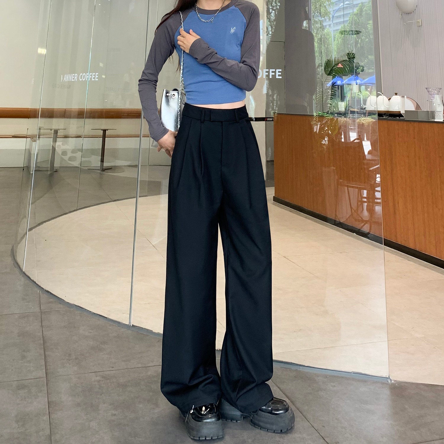 Khaki Wide-Leg Slacks for Women – 2025 Autumn/Winter High-Waist Straight Drape Suit Pants