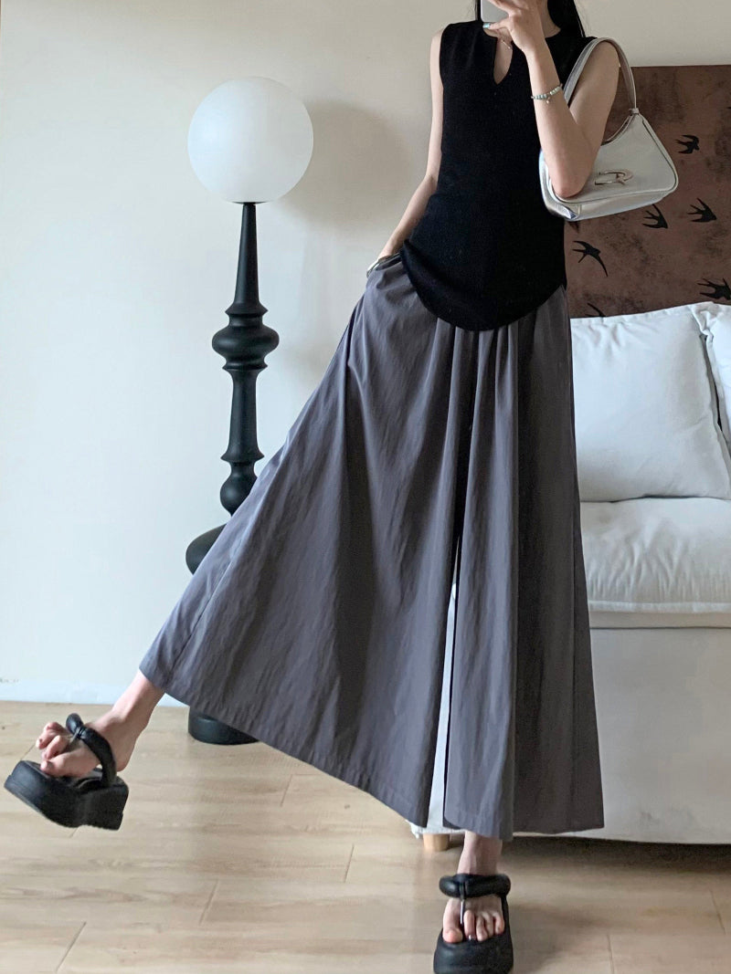 Women’s Gray Yamamoto-Style Wide-Leg Pants – 2026 Spring/Fall High-Drape Straight Trousers