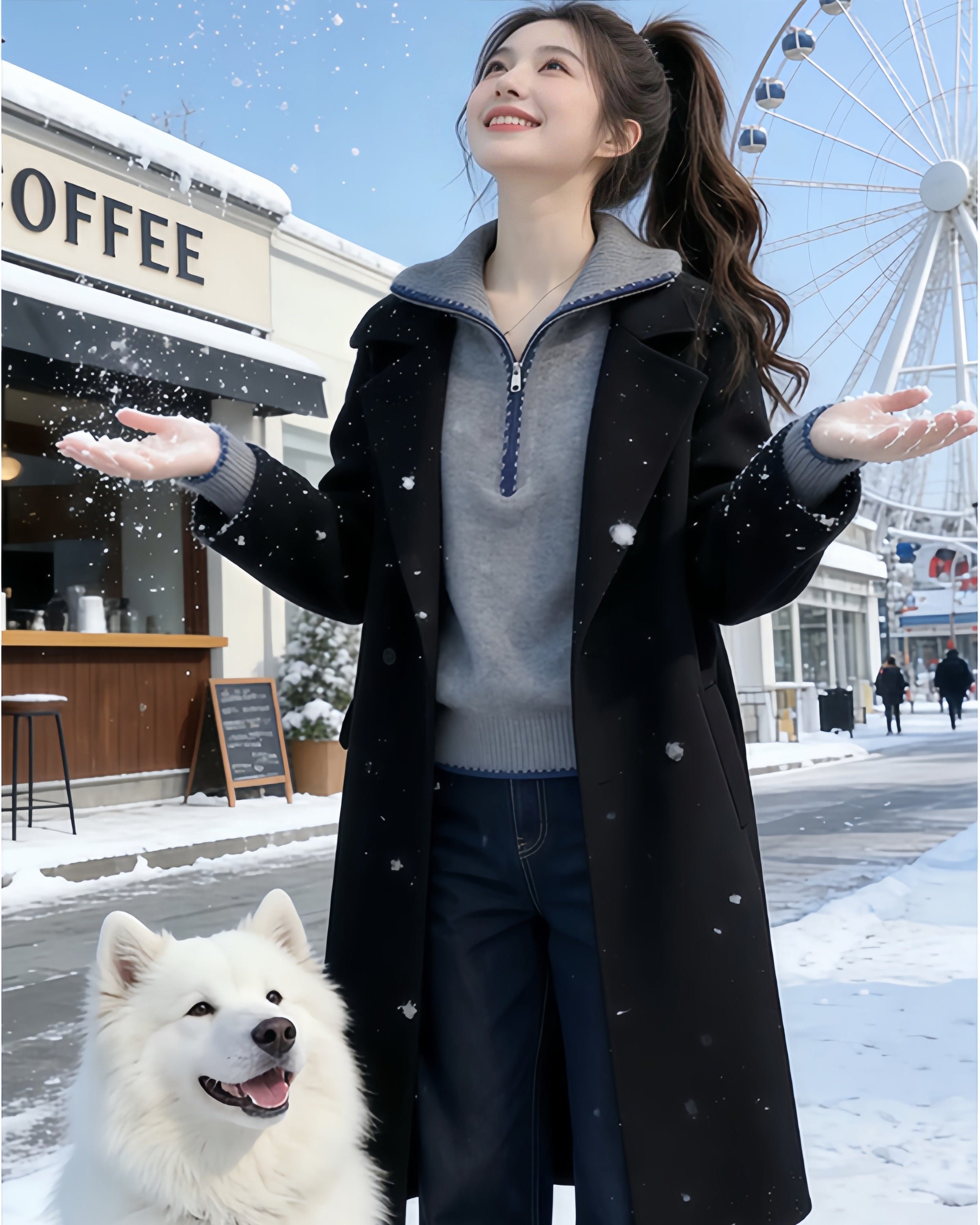 Contrasting half-zip turtleneck knitted top