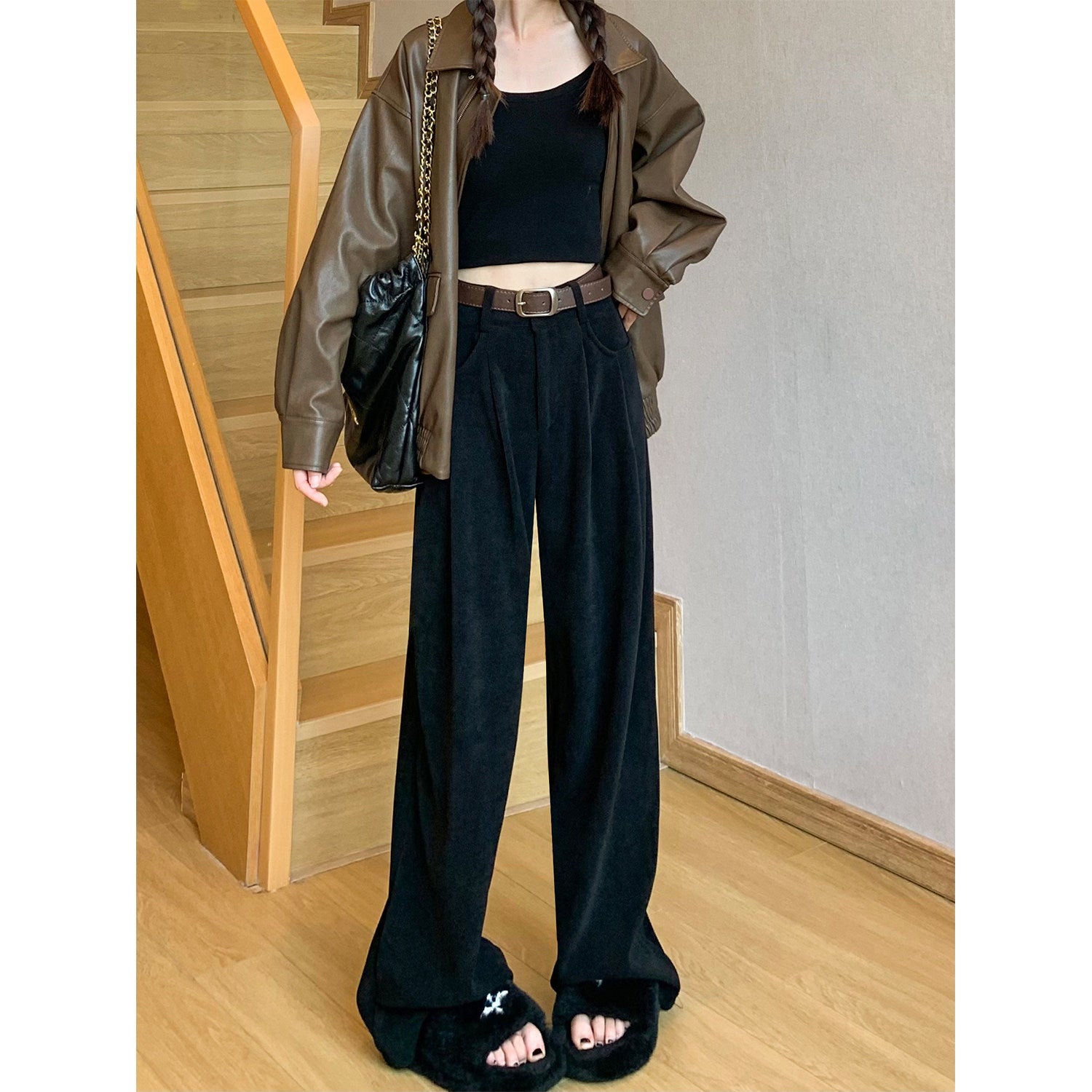 Women’s Winter White Wide-Leg Pants | Fleece Lined Straight-Leg Drape Pants