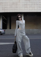 Women's Grey Two-Piece Set – Top & Slacks