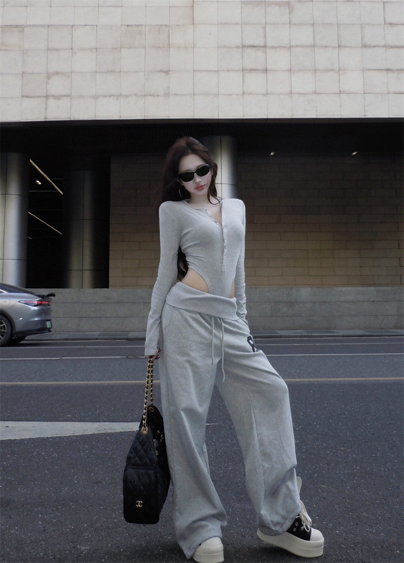 Women's Grey Two-Piece Set – Top & Slacks