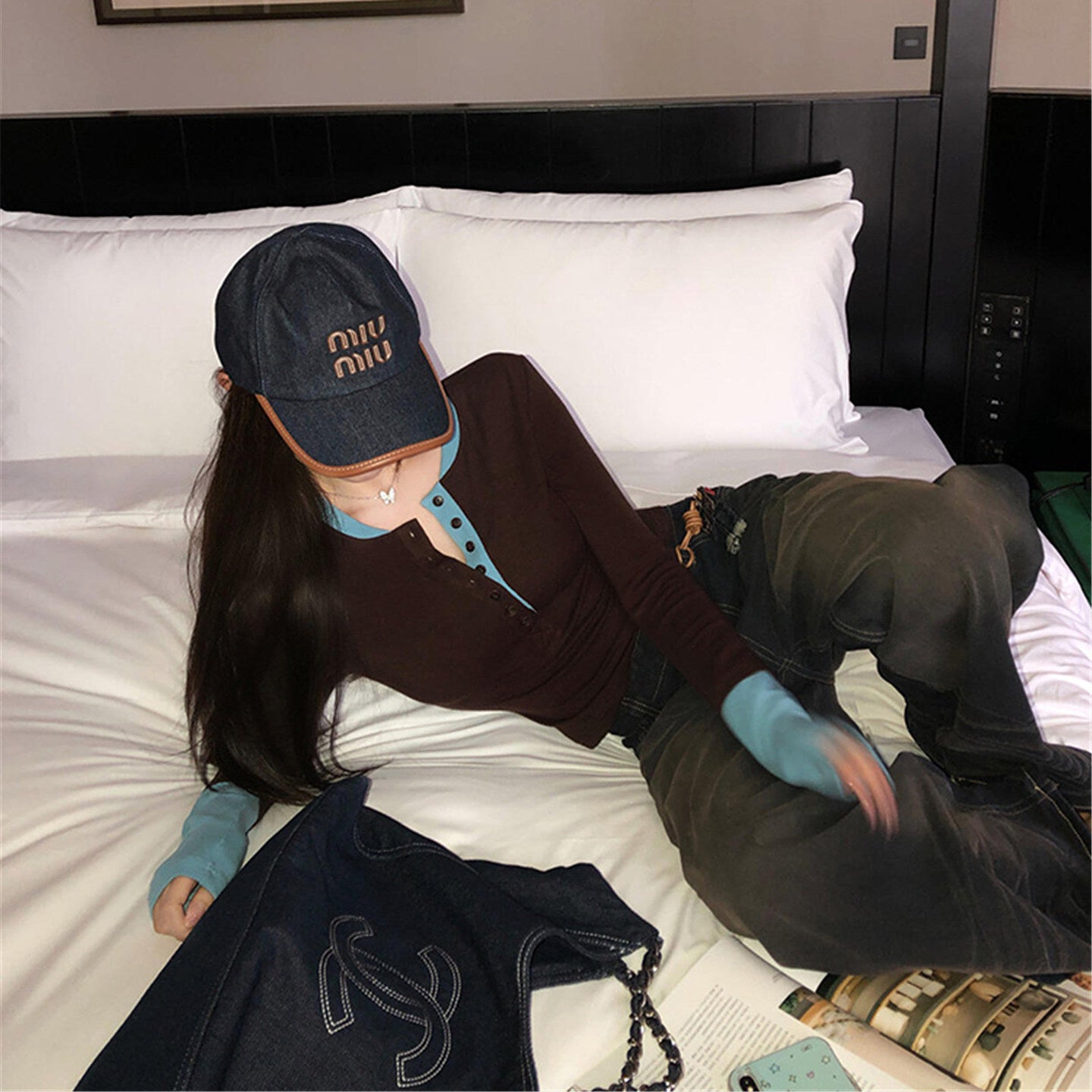 Korean Retro Color-Block Layered Long-Sleeve Top