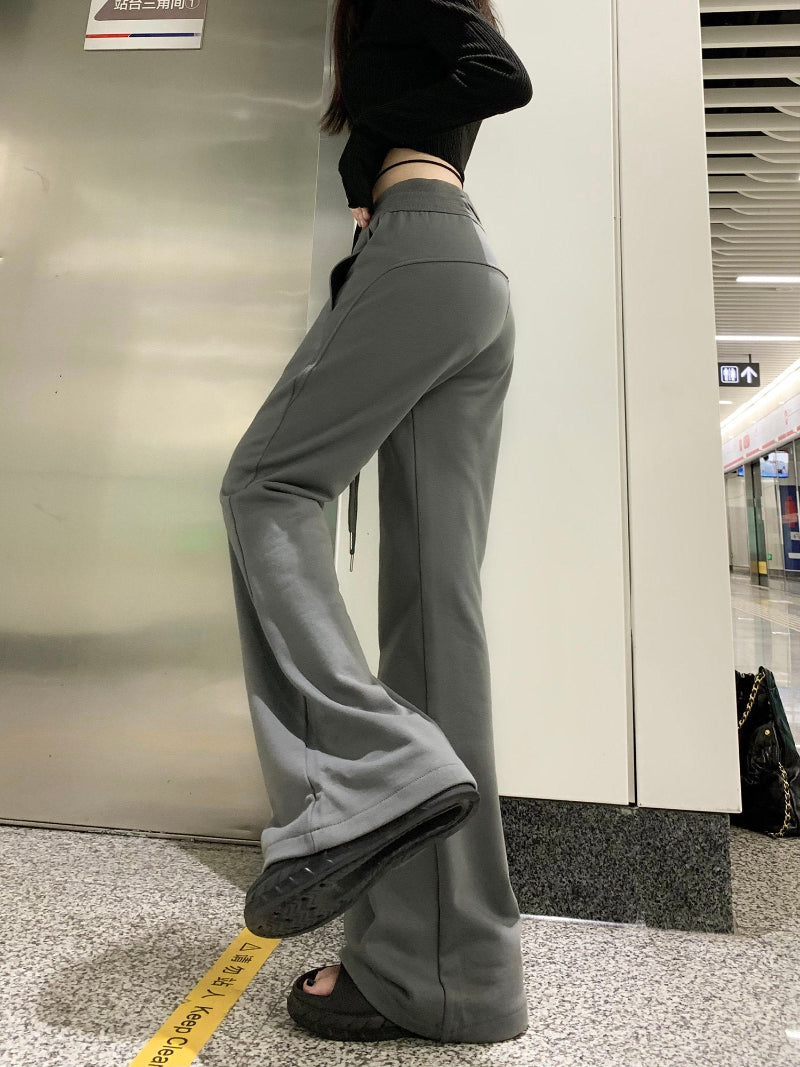 Gray Wide-Leg Fleece Sweatpants for Women – 2025 Winter Thickened Micro-Flared Casual Pants