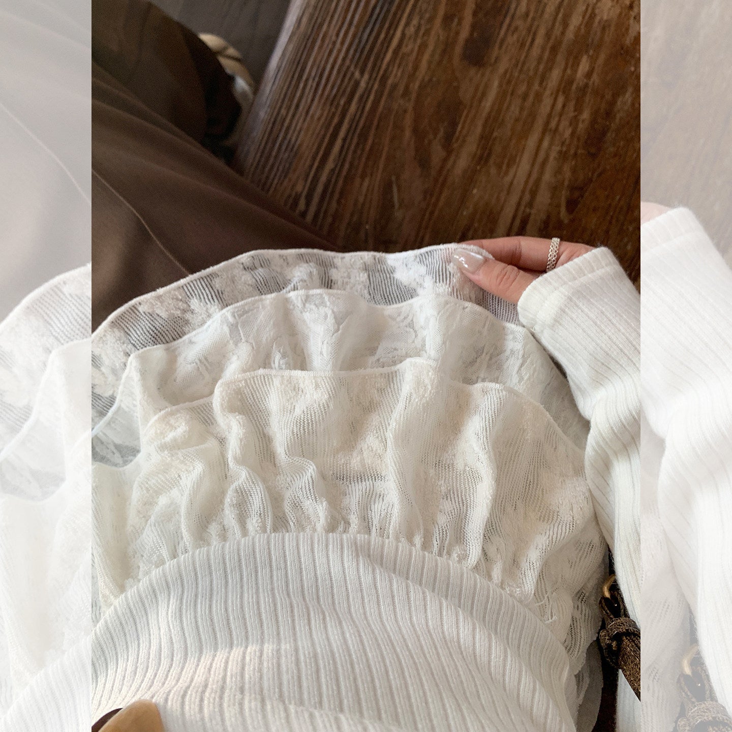 Lace Hem Long Sleeve T-shirt