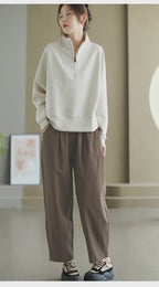 Half-Zip Loose-Fit Casual Pullover